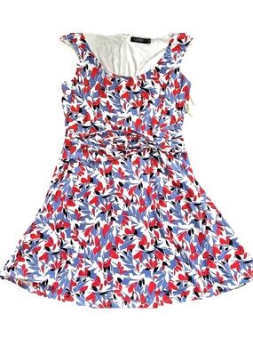 Polo Ralph Lauren Red and Blue Floral summer Dress with flattering neckline